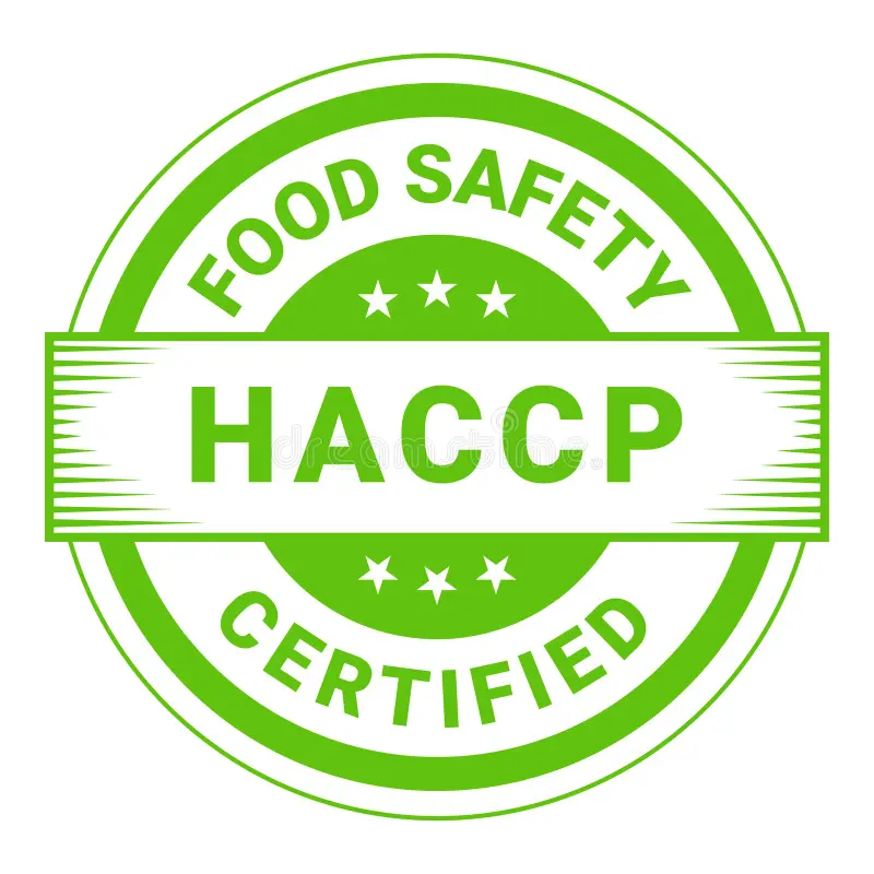 logo-du-système-de-sécurité-alimentaire-et-badge-certifié-haccp-icône-certifiés-369124277 Badge circulaire vert avec les mots Food Safety Certified et HACCP en caractères gras.