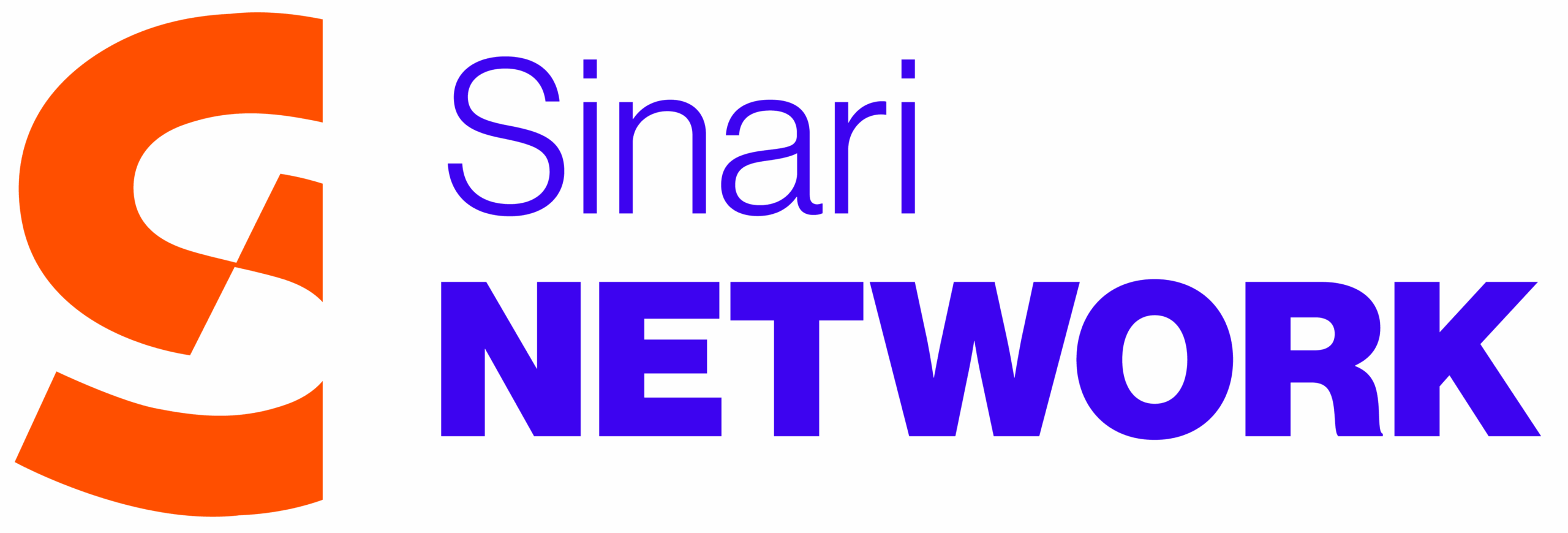 Logo avec un S orange et les mots Sinari NETWORK en caractères violets et gras.