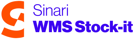 Logo Sinari WMS Stock-it avec un symbole S orange et un texte bleu et violet sur un fond clair.